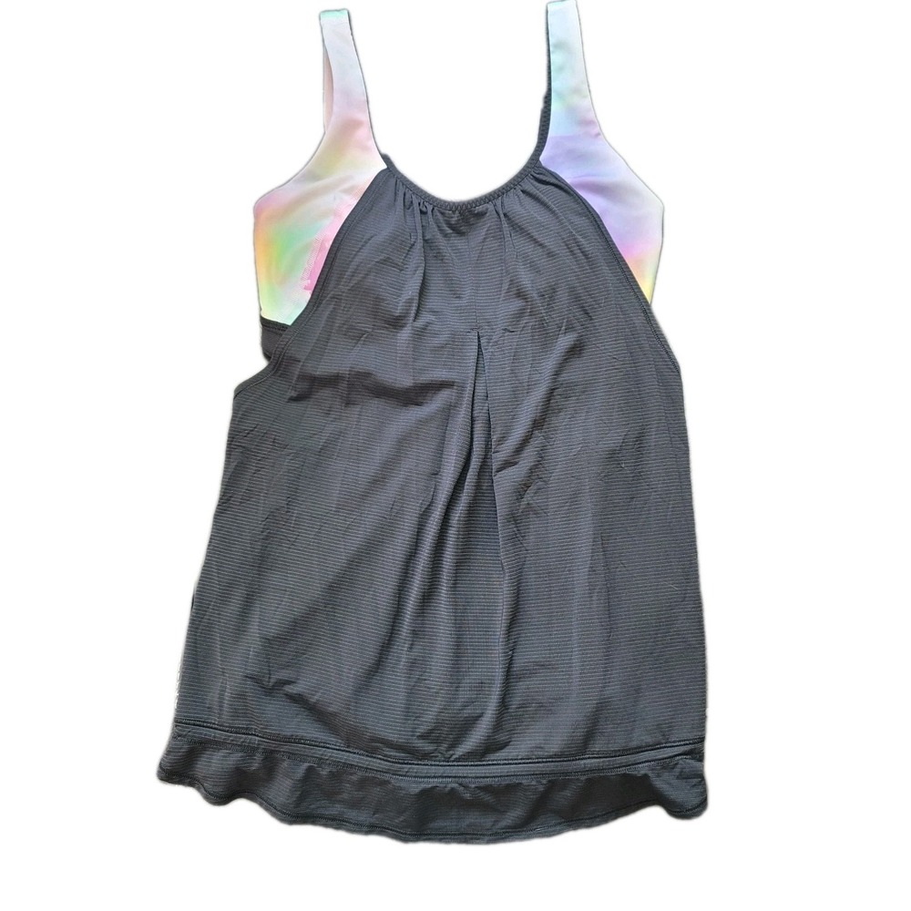 Lululemon Women's Rest Less Tank Top 6 Drawstring Hem Detail Black Grey Tye Dye